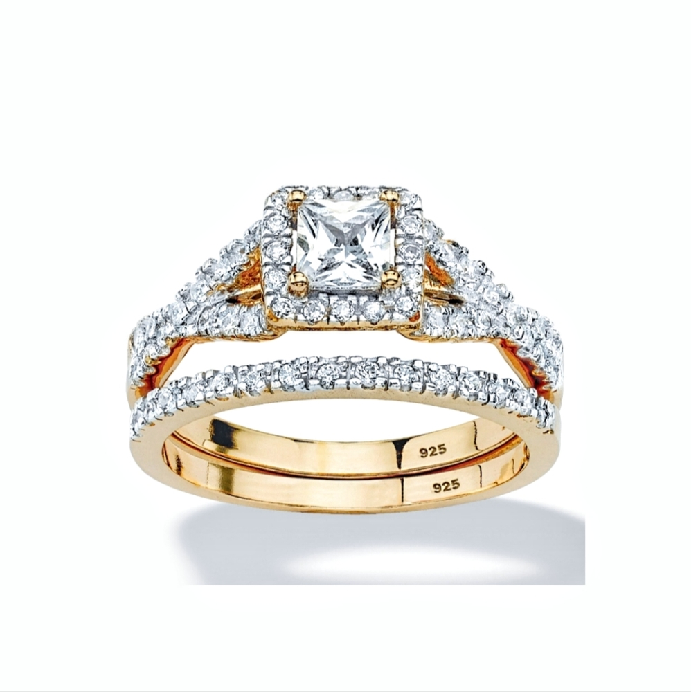 .5 carat Princess-Cut Cubic Zirconia Two-Piece in 14k Gold over Sterling Silver